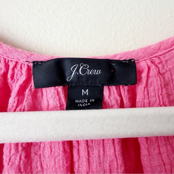 J. Crew | Tiered Beach Tunic Crinkle Cotton Swim Coverup Hibiscus Pink Medium - Picture 7 of 8